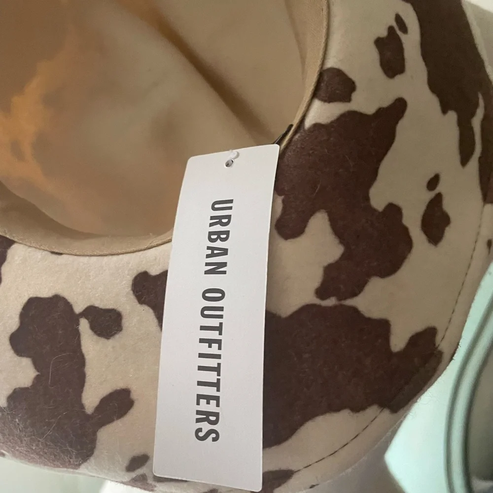 Urban Outfitters wool Brown and White Cow Print Cowboy Hat - Picture 9 of 14